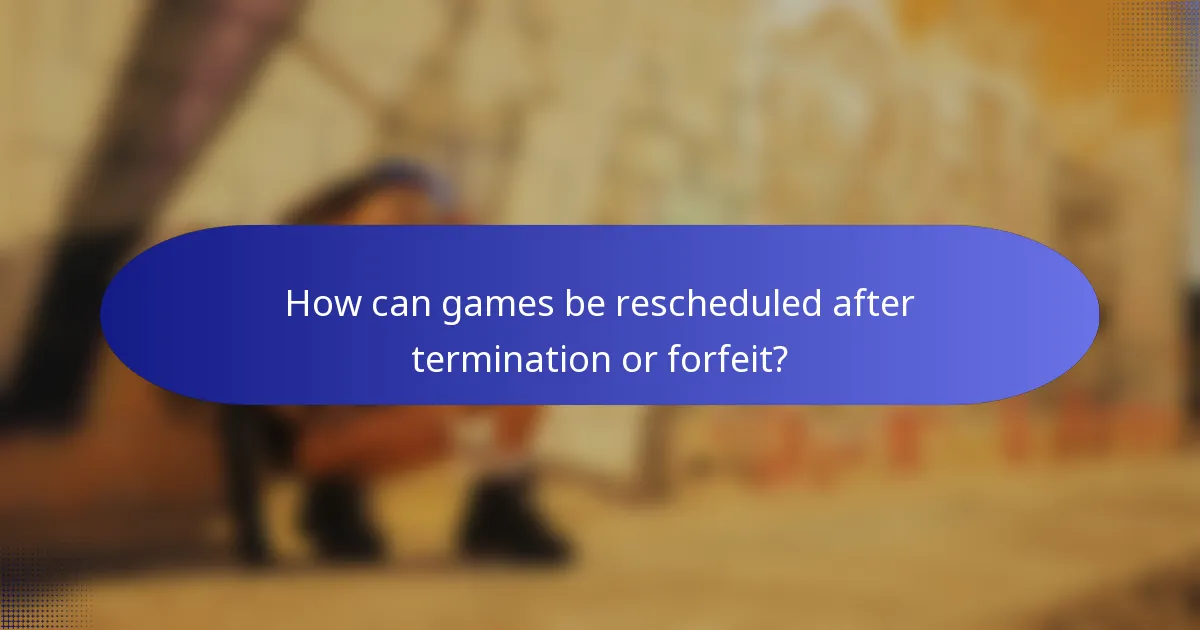 How can games be rescheduled after termination or forfeit?