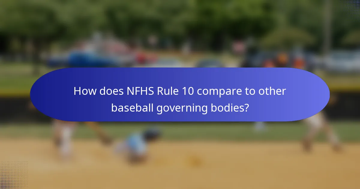 How does NFHS Rule 10 compare to other baseball governing bodies?
