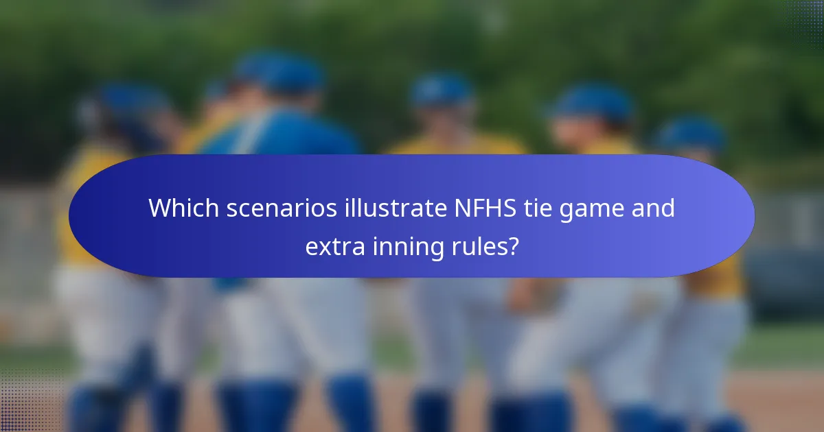 Which scenarios illustrate NFHS tie game and extra inning rules?